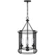 4-Light Chandelier with Clear Glass Shades | 26" Black Round Cage