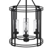 4-Light Chandelier with Clear Glass Shades | 26" Black Round Cage