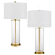 Table Lamp Set of 2 | Off White Shade | Round Glass Base | Brass Accents