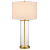 Table Lamp Set of 2 | Off White Shade | Round Glass Base | Brass Accents