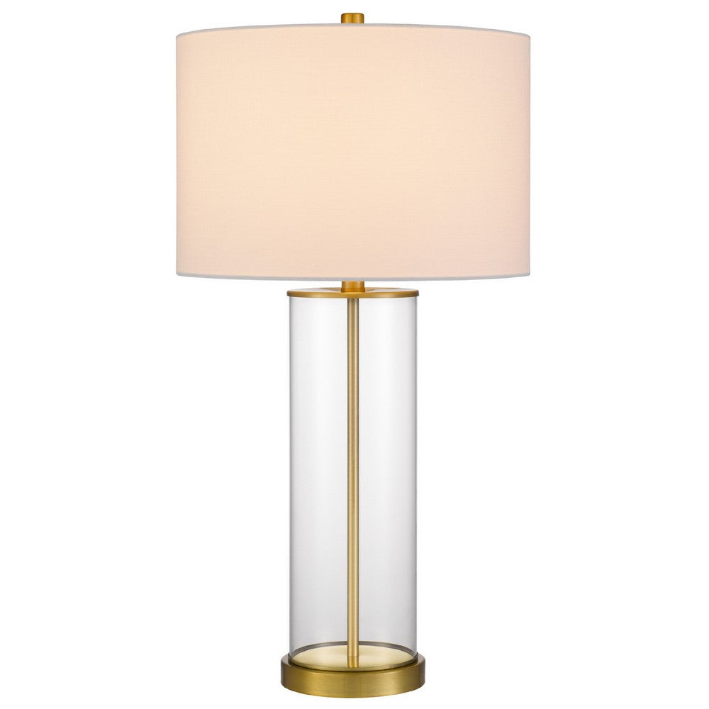 Table Lamp Set of 2 | Off White Shade | Round Glass Base | Brass Accents