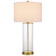 Table Lamp Set of 2 | Off White Shade | Round Glass Base | Brass Accents