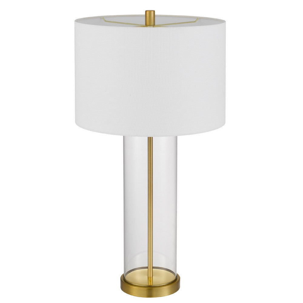 Table Lamp Set of 2 | Off White Shade | Round Glass Base | Brass Accents
