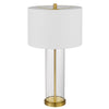Table Lamp Set of 2 | Off White Shade | Round Glass Base | Brass Accents