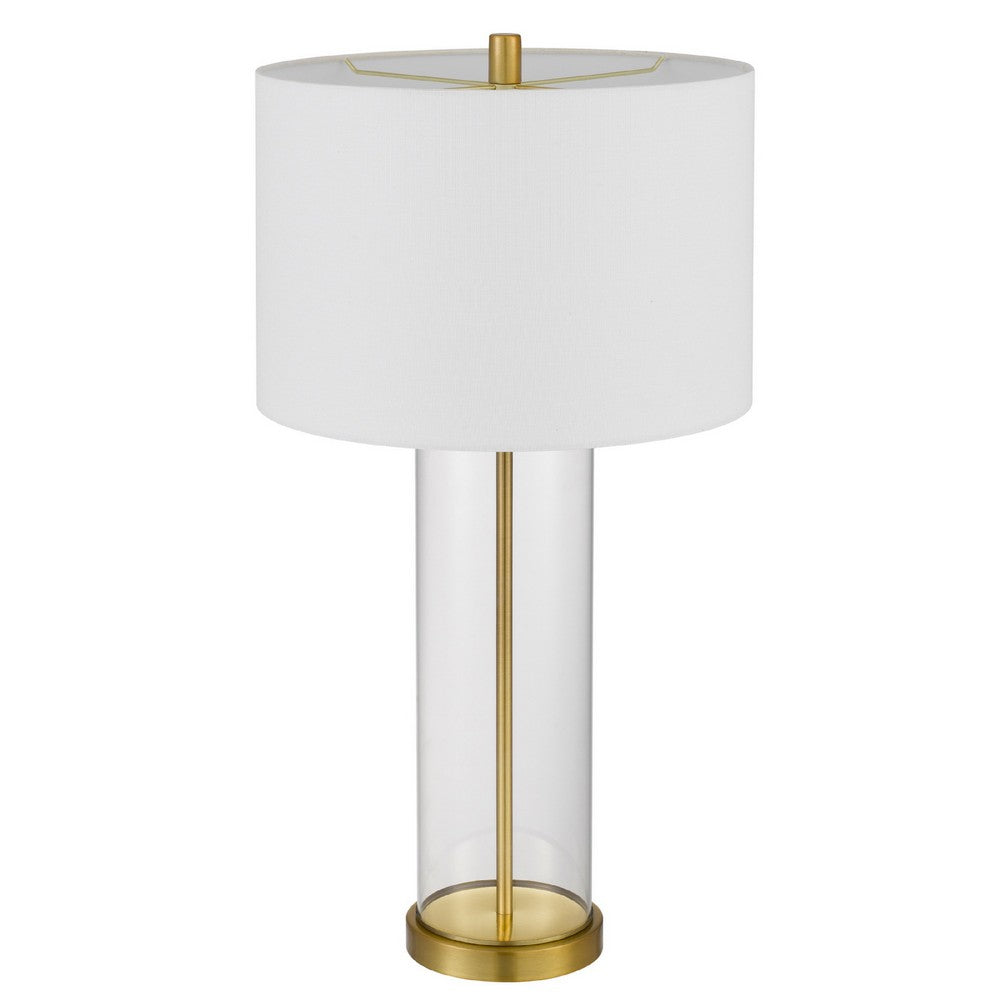 Table Lamp Set of 2 | Off White Shade | Round Glass Base | Brass Accents