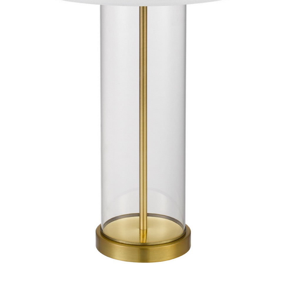 Table Lamp Set of 2 | Off White Shade | Round Glass Base | Brass Accents