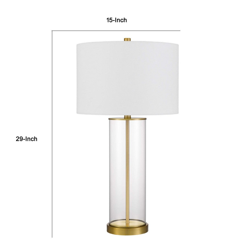 Table Lamp Set of 2 | Off White Shade | Round Glass Base | Brass Accents