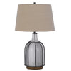 Table Lamp | Oatmeal Linen Shade | Frosted White Glass with Black Mesh