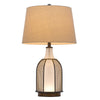 Table Lamp | Oatmeal Linen Shade | Frosted White Glass with Black Mesh