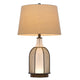 Table Lamp | Oatmeal Linen Shade | Frosted White Glass with Black Mesh