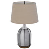 Table Lamp | Oatmeal Linen Shade | Frosted White Glass with Black Mesh