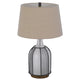Table Lamp | Oatmeal Linen Shade | Frosted White Glass with Black Mesh