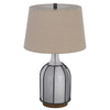 Table Lamp | Oatmeal Linen Shade | Frosted White Glass with Black Mesh
