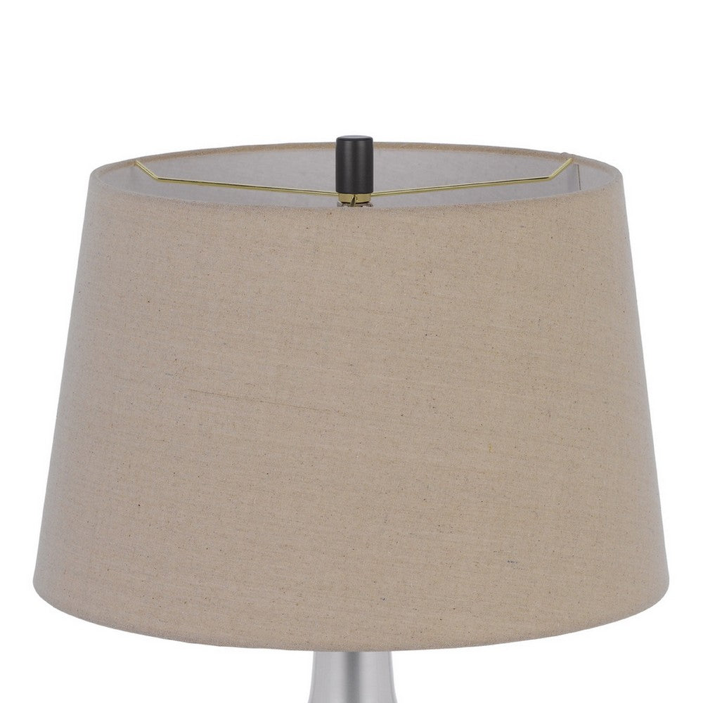 Table Lamp | Oatmeal Linen Shade | Frosted White Glass with Black Mesh