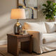 Table Lamp | Oatmeal Linen Shade | Frosted White Glass with Black Mesh