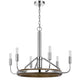 6-Light Candelabra Chandelier with LED | Chrome & Oak Wood | 26"
