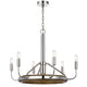 6-Light Candelabra Chandelier with LED | Chrome & Oak Wood | 26"