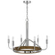 6-Light Candelabra Chandelier with LED | Chrome & Oak Wood | 26"