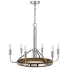 6-Light Candelabra Chandelier with LED | Chrome & Oak Wood | 26"