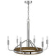 6-Light Candelabra Chandelier with LED | Chrome & Oak Wood | 26"