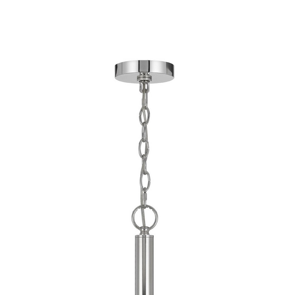 6-Light Candelabra Chandelier with LED | Chrome & Oak Wood | 26"