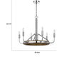 6-Light Candelabra Chandelier with LED | Chrome & Oak Wood | 26"