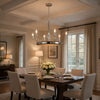 6-Light Candelabra Chandelier with LED | Chrome & Oak Wood | 26"