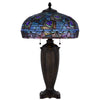 Table Lamp with Pull Chain | Blue Tiffany Stained Glass | 26" Dark Bronze