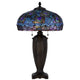 Table Lamp with Pull Chain | Blue Tiffany Stained Glass | 26" Dark Bronze