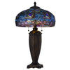 Table Lamp with Pull Chain | Blue Tiffany Stained Glass | 26" Dark Bronze