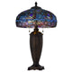Table Lamp with Pull Chain | Blue Tiffany Stained Glass | 26" Dark Bronze