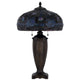 Table Lamp with Pull Chain | Blue Tiffany Stained Glass | 26" Dark Bronze