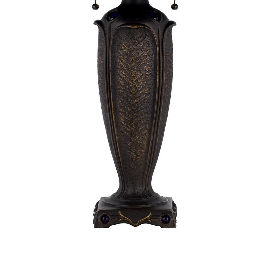 Table Lamp with Pull Chain | Blue Tiffany Stained Glass | 26" Dark Bronze