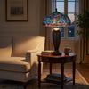 Table Lamp with Pull Chain | Blue Tiffany Stained Glass | 26" Dark Bronze