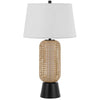Table Lamp with LED Light | White Shade | Modern Brown Wicker | 30"