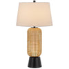 Table Lamp with LED Light | White Shade | Modern Brown Wicker | 30"