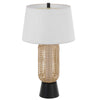 Table Lamp with LED Light | White Shade | Modern Brown Wicker | 30"