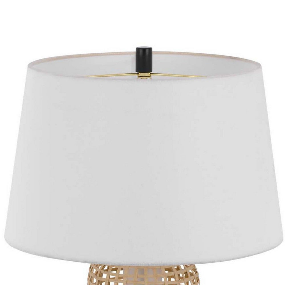 Table Lamp with LED Light | White Shade | Modern Brown Wicker | 30"