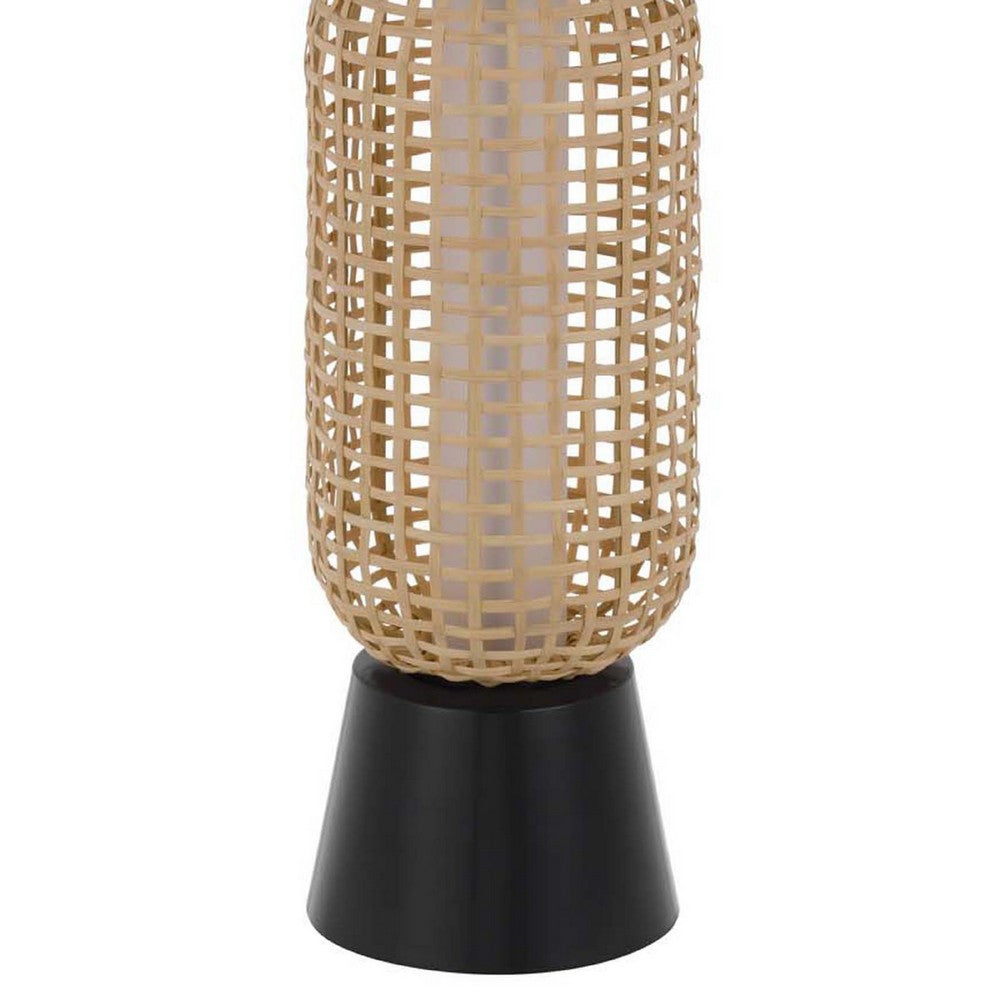 Table Lamp with LED Light | White Shade | Modern Brown Wicker | 30"