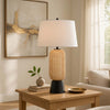 Table Lamp with LED Light | White Shade | Modern Brown Wicker | 30"