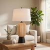 Table Lamp with LED Light | White Shade | Modern Brown Wicker | 30"