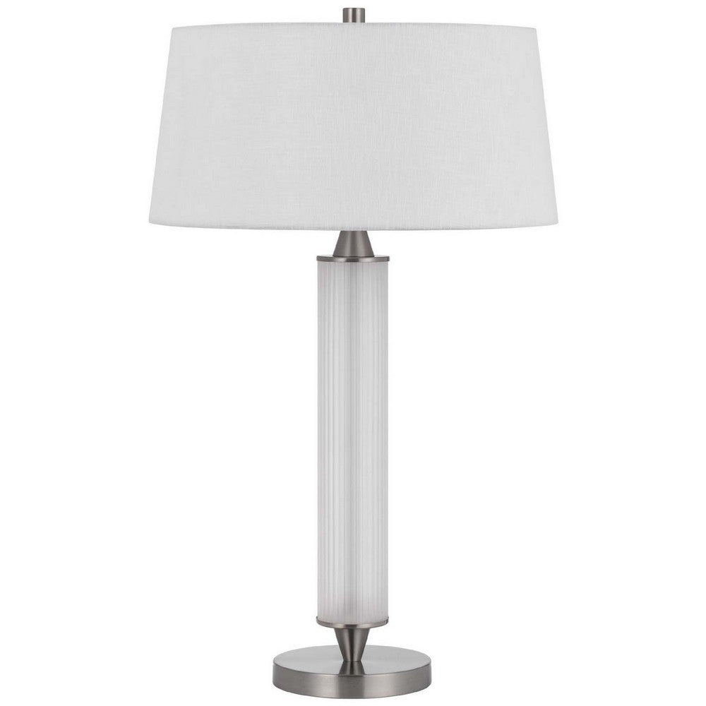 Table Lamp with LED Light | White Shade | Fluted Frosted Glass | 30"