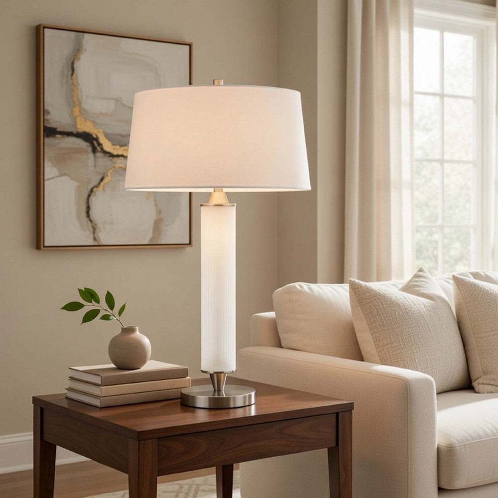 Table Lamp with LED Light | White Shade | Fluted Frosted Glass | 30"
