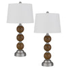 Table Lamp Set of 2 | Off White Shade | Stacked Bead Base 28" Brushed Steel