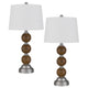 Table Lamp Set of 2 | Off White Shade | Stacked Bead Base 28" Brushed Steel