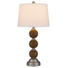 Table Lamp Set of 2 | Off White Shade | Stacked Bead Base 28" Brushed Steel
