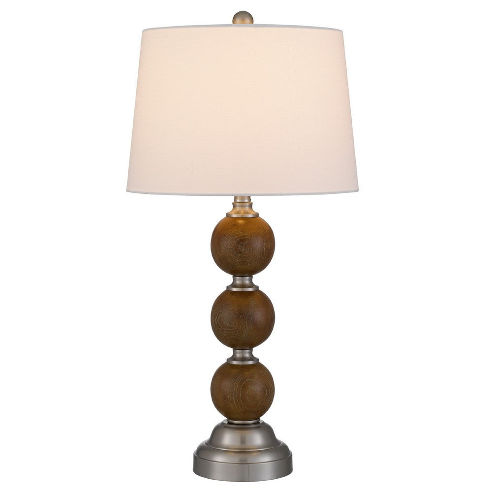 Table Lamp Set of 2 | Off White Shade | Stacked Bead Base 28" Brushed Steel
