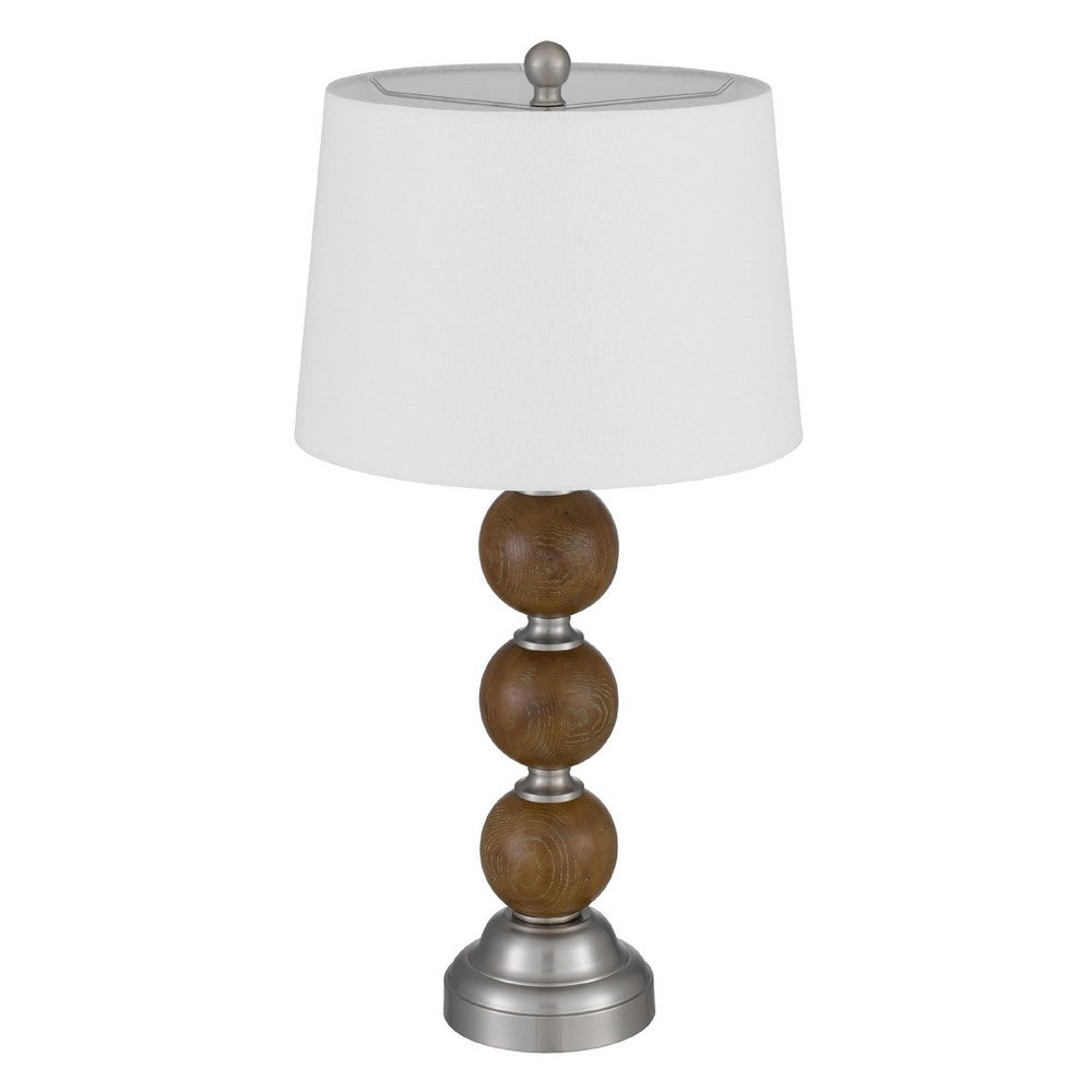 Table Lamp Set of 2 | Off White Shade | Stacked Bead Base 28" Brushed Steel