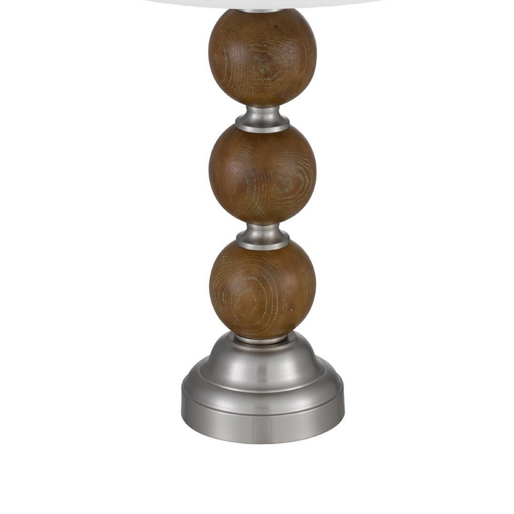 Table Lamp Set of 2 | Off White Shade | Stacked Bead Base 28" Brushed Steel