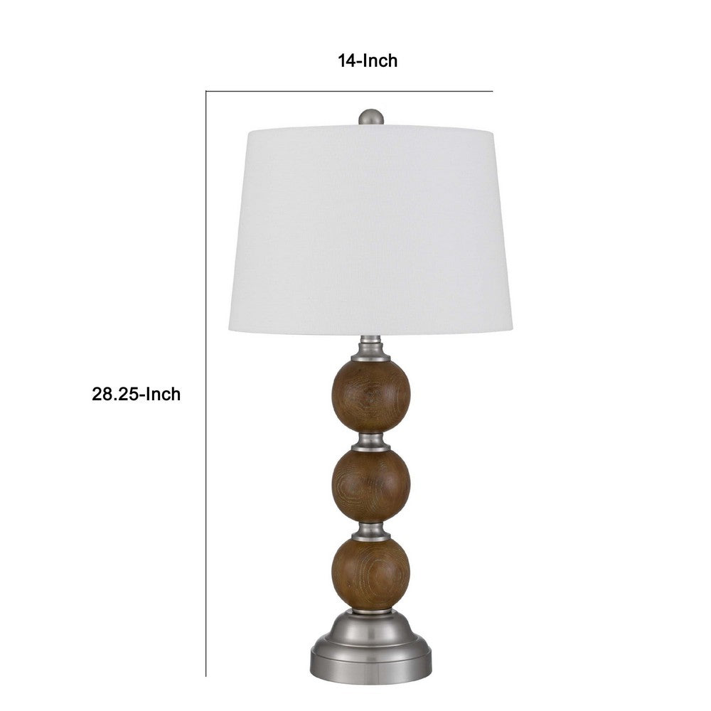 Table Lamp Set of 2 | Off White Shade | Stacked Bead Base 28" Brushed Steel